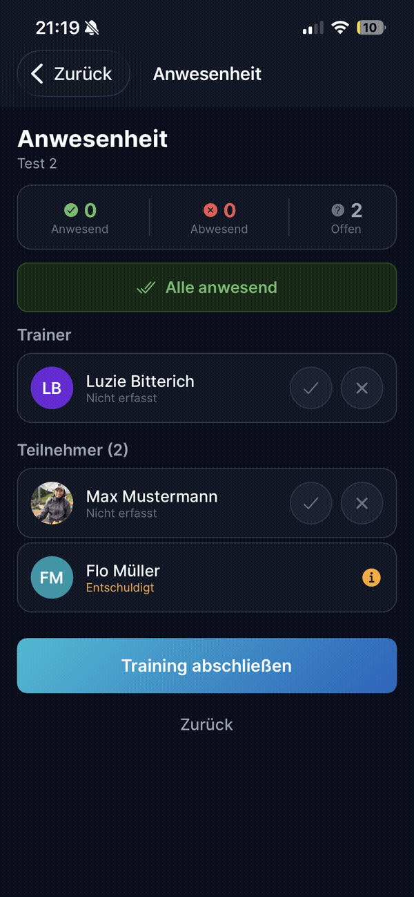 Trainings-Anwesenheit